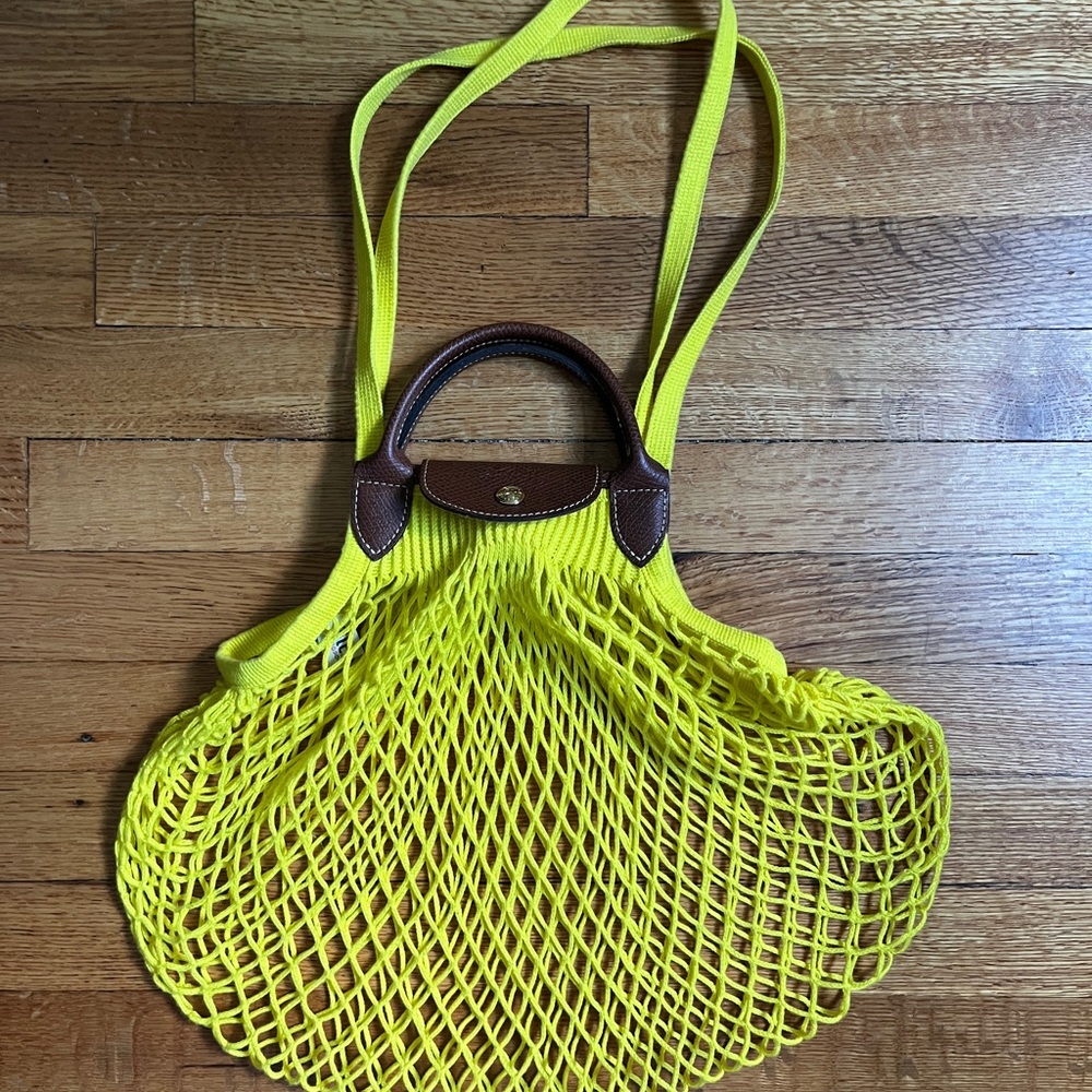 Longchamp Le Pliage Filet Yellow Mesh Tote Bag L